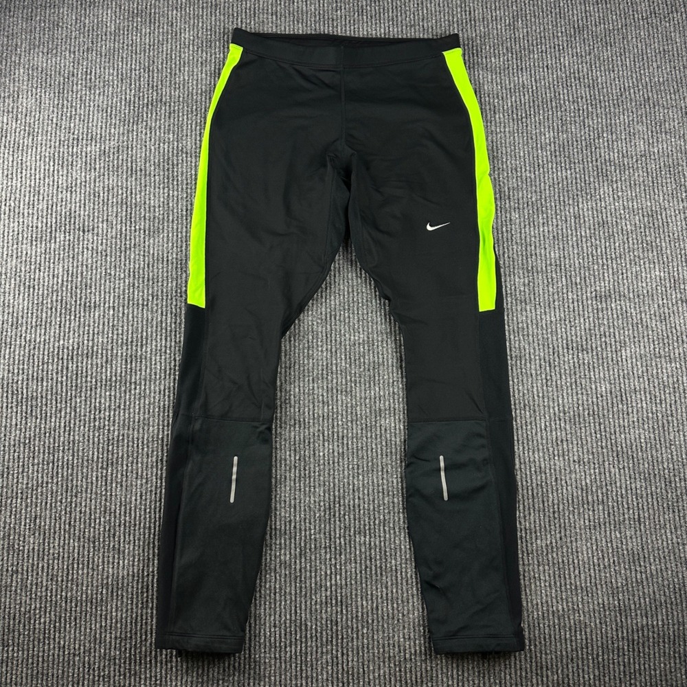 Nike Dri-FIT Women Running Tights Black Neon Yellow 480885-014 Size L